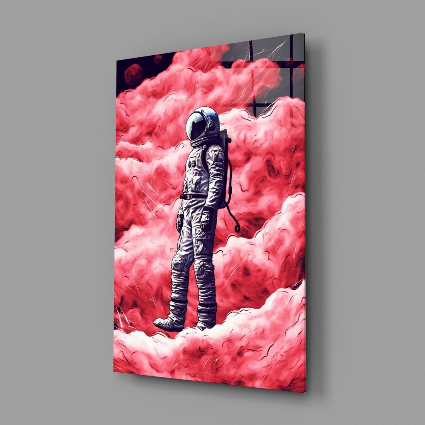 Astronaut on a Pinky Planet Glass Wall Art