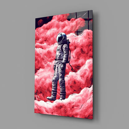 Astronaut on a Pinky Planet Glass Wall Art