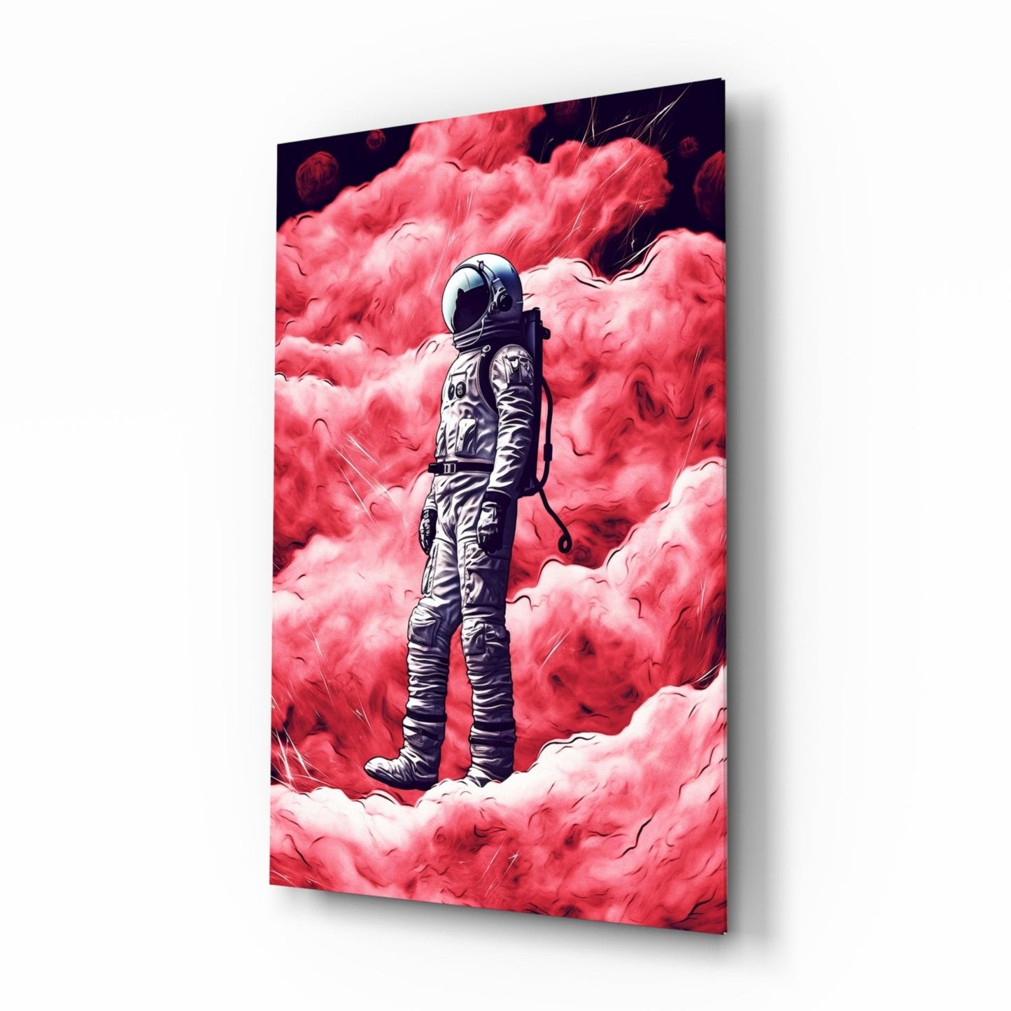 Astronaut on a Pinky Planet Glass Wall Art