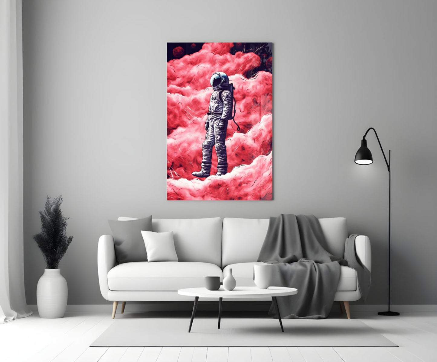 Astronaut on a Pinky Planet Glass Wall Art