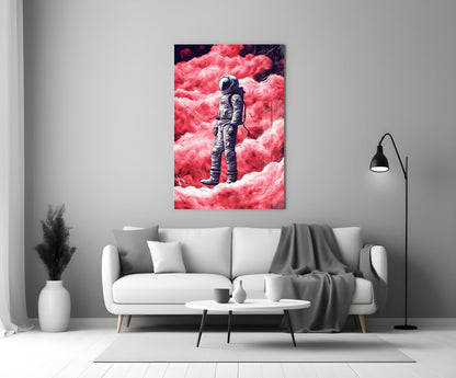 Astronaut on a Pinky Planet Glass Wall Art