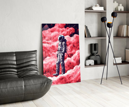 Astronaut on a Pinky Planet Glass Wall Art