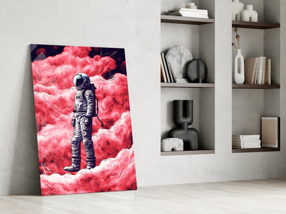Astronaut on a Pinky Planet Glass Wall Art