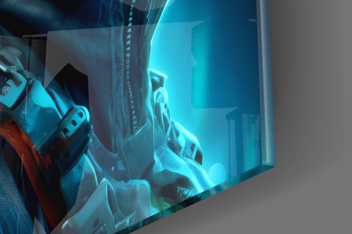 Mohawk Cyber Girl Neon Visor Glass Wall Art
