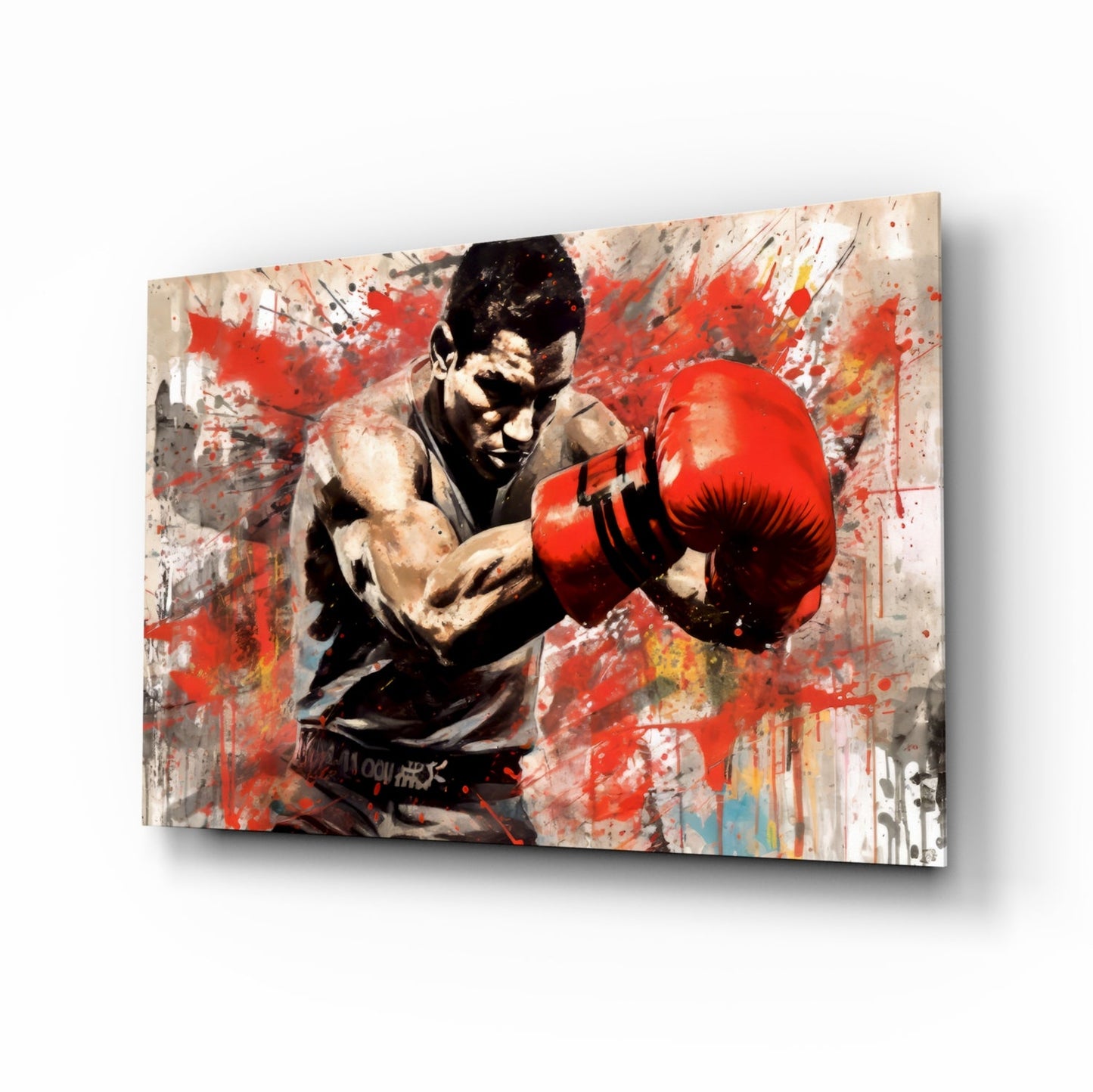 Boxer noir portrait tempered glass wall art in scarlet and graphite tones