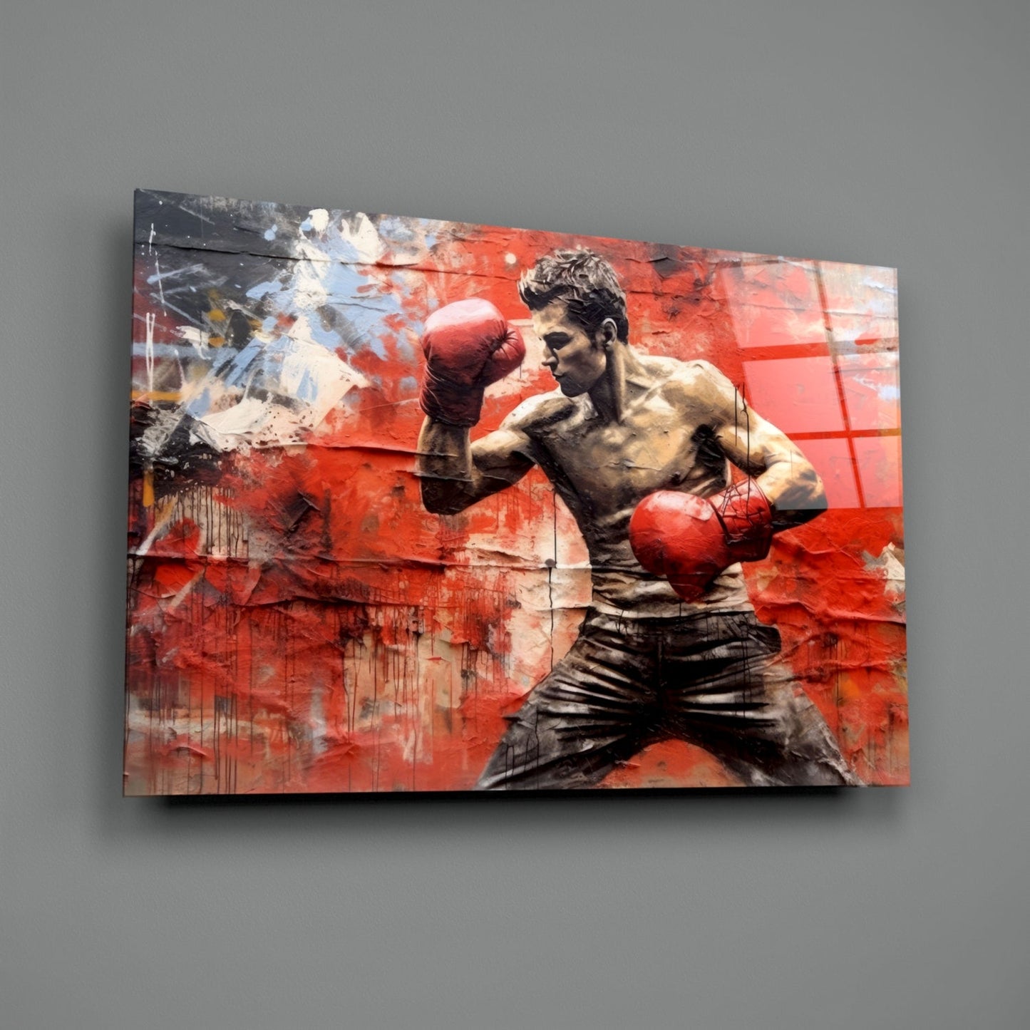 Boxer Grunge Glass Wall Art