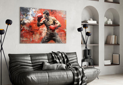 Boxer Grunge Glass Wall Art