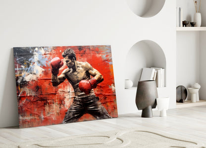 Boxer Grunge Glass Wall Art