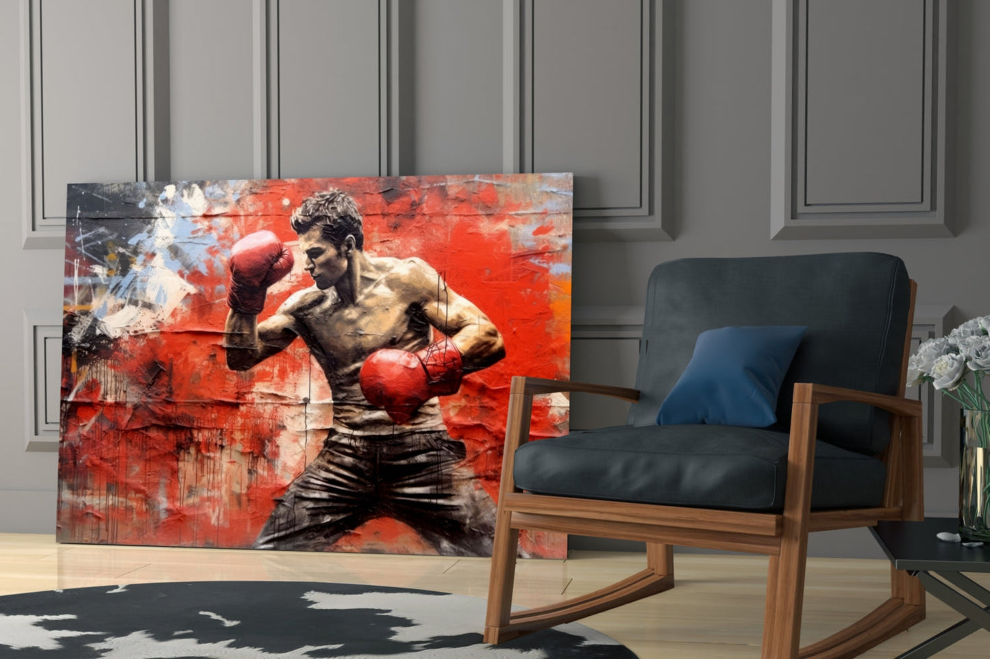 Boxer Grunge Glass Wall Art