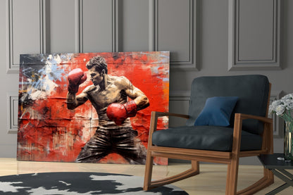 Boxer Grunge Glass Wall Art