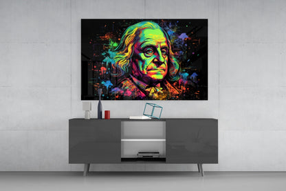 Benjamin Franklin Neon Pop Glass Wall Art