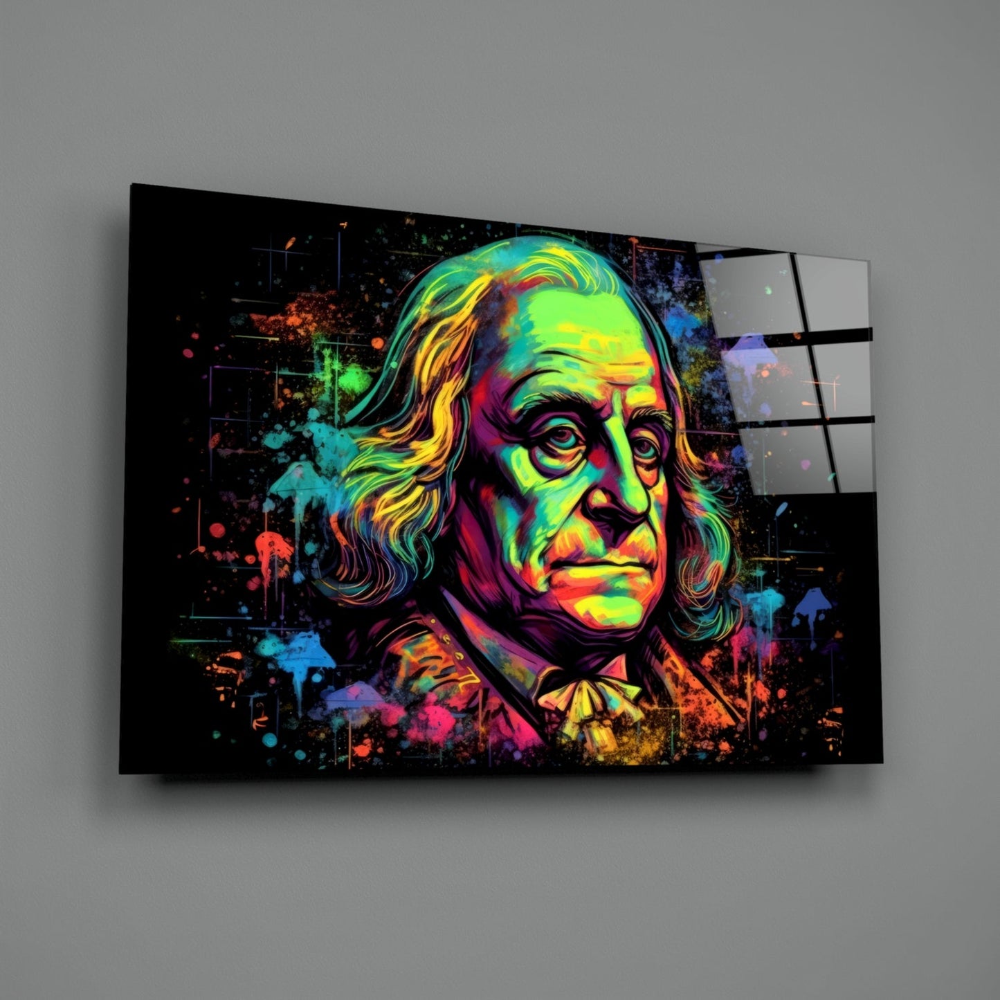 Benjamin Franklin Neon Pop Glass Wall Art