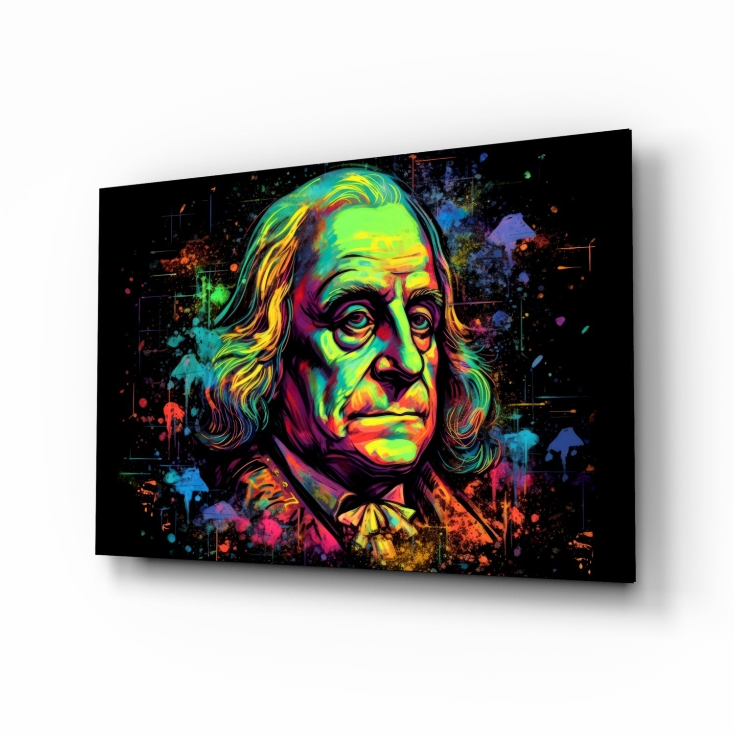 Benjamin Franklin neon pop glass wall art