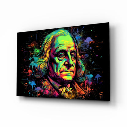 Benjamin Franklin neon pop glass wall art