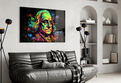 Benjamin Franklin Neon Pop Glass Wall Art