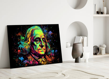 Benjamin Franklin Neon Pop Glass Wall Art
