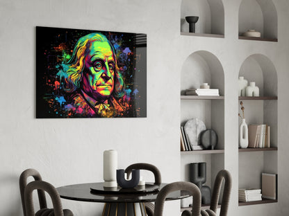 Benjamin Franklin Neon Pop Glass Wall Art