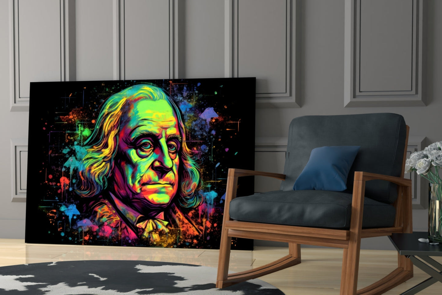 Benjamin Franklin Neon Pop Glass Wall Art