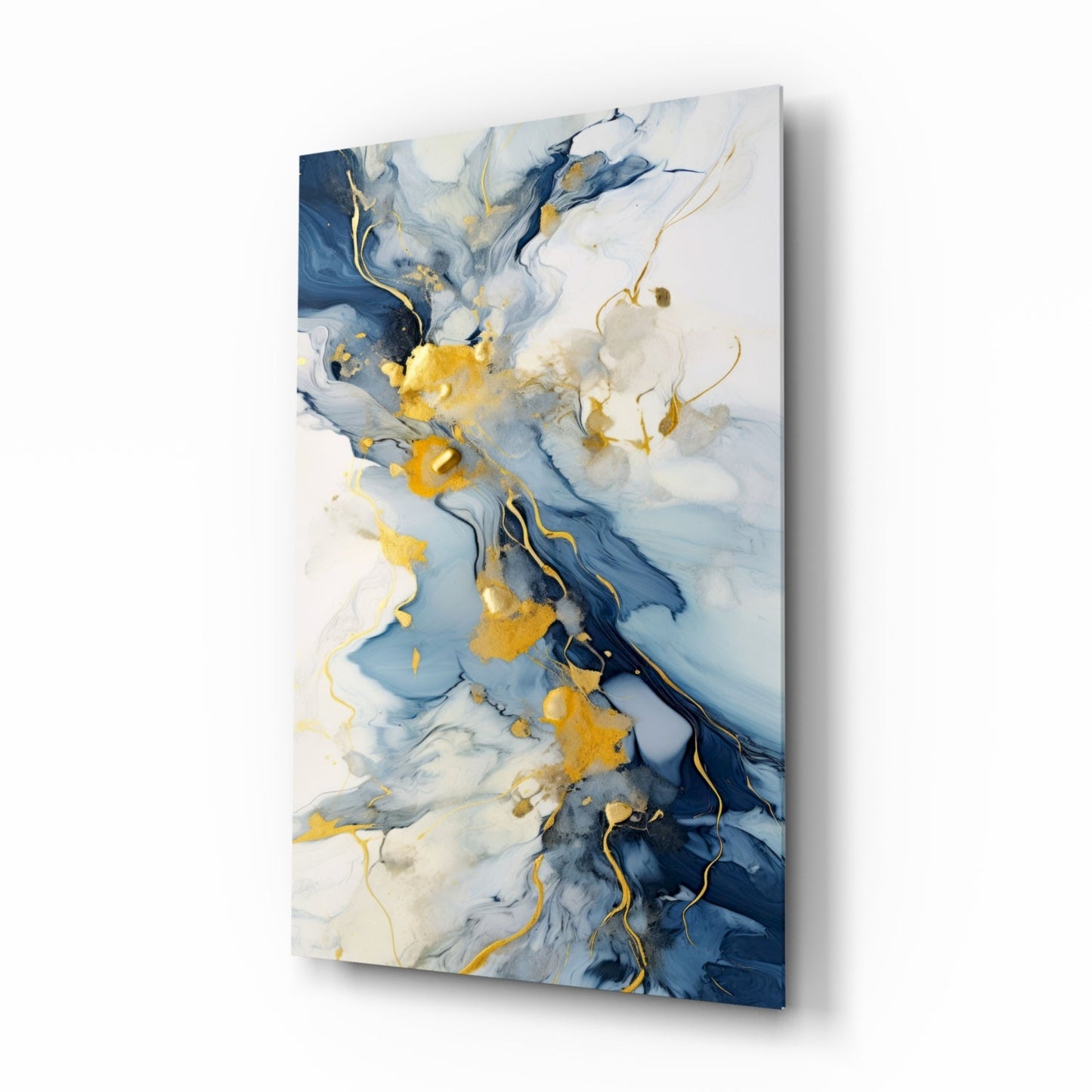 Marble glass wall art, sapphire and gold design