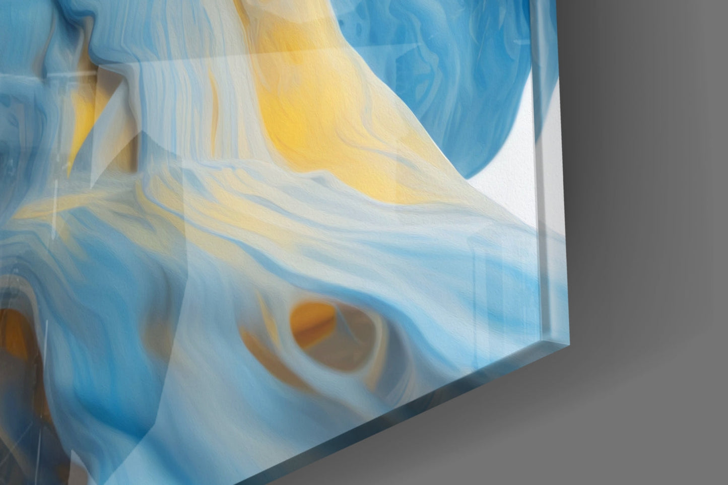 Blue Yellow Ink Swirl Glass Wall Art