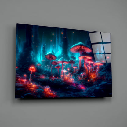 Neon Mushroom Forest Glass Wall Art