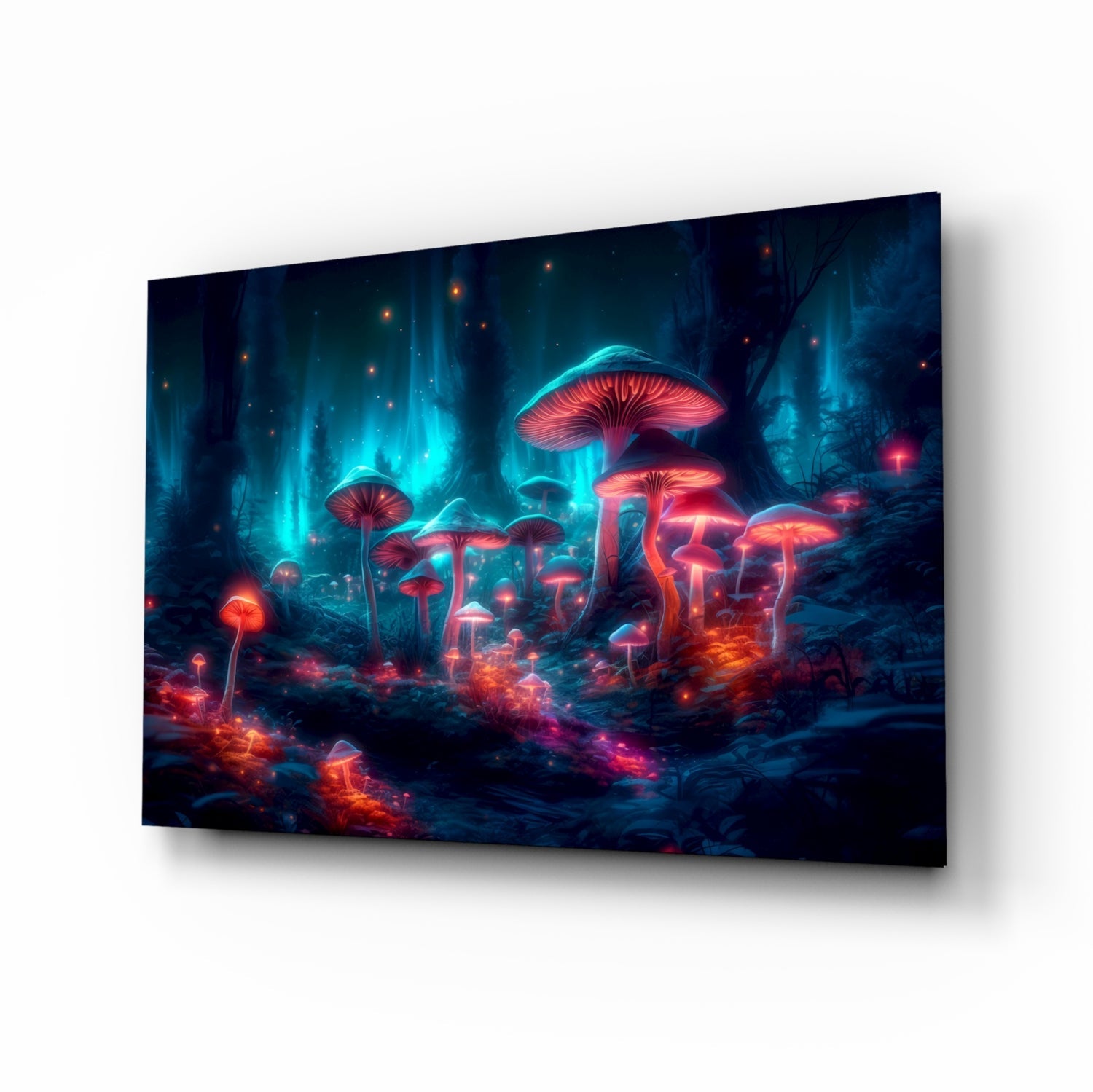 Neon mushroom forest glass wall art