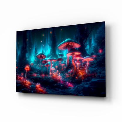 Neon mushroom forest glass wall art