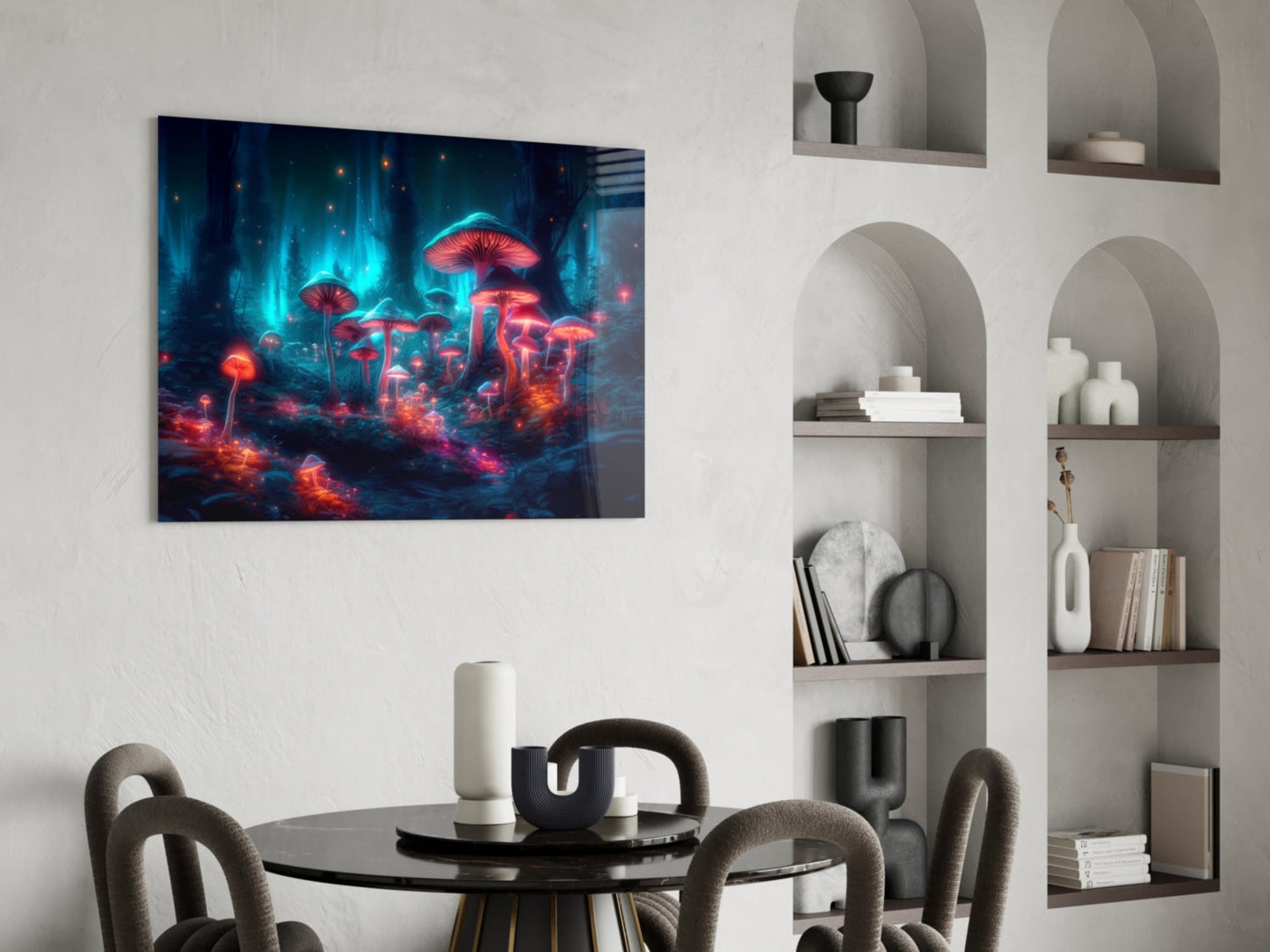 Neon Mushroom Forest Glass Wall Art