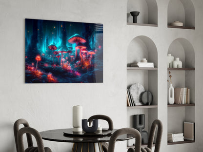 Neon Mushroom Forest Glass Wall Art