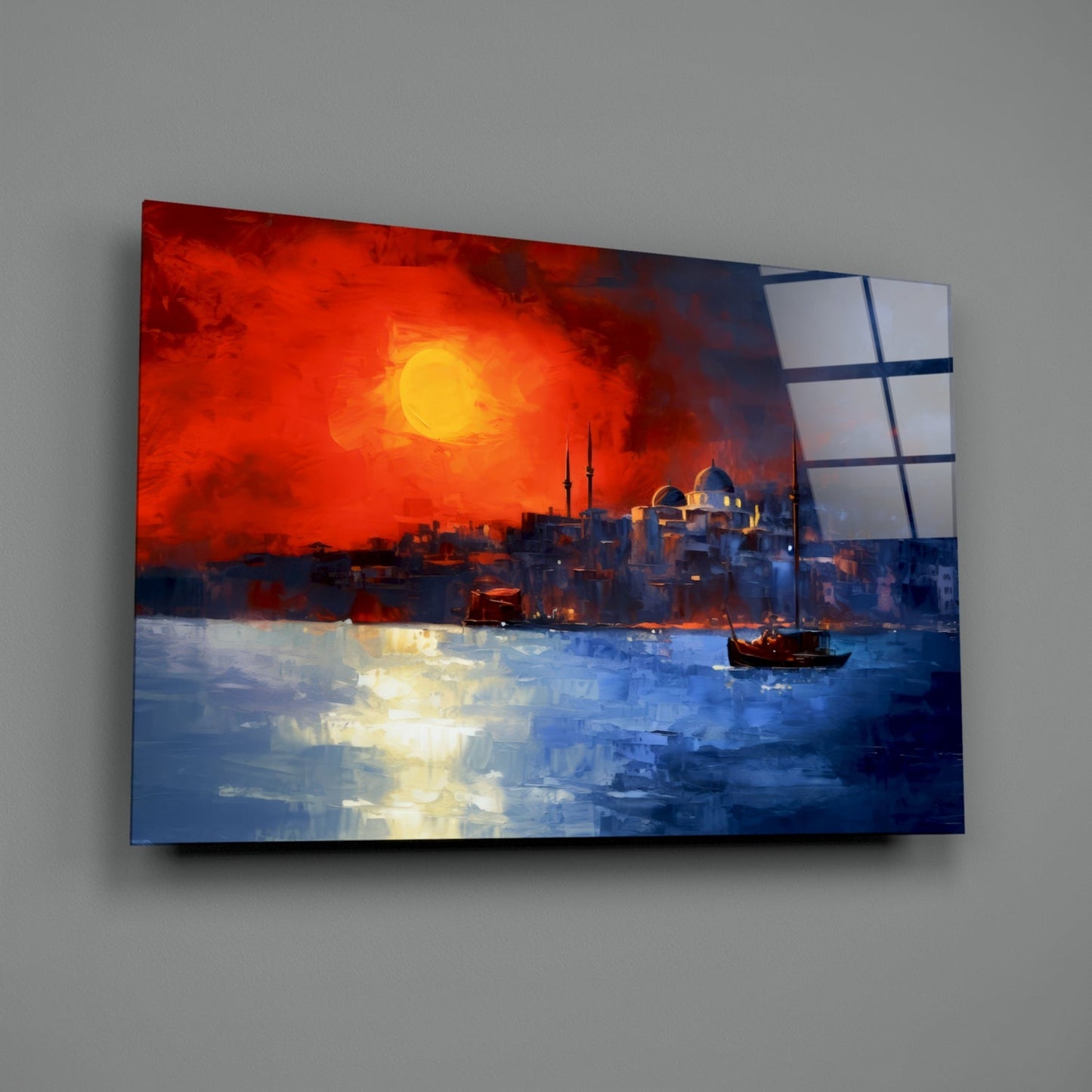 Crimson Istanbul Skyline Glass Wall Art
