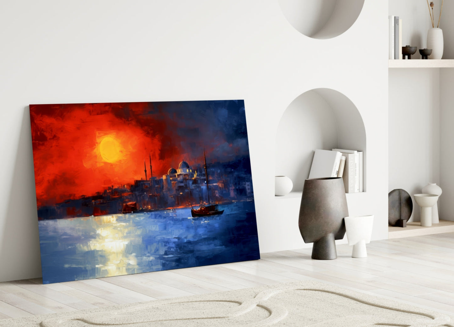Crimson Istanbul Skyline Glass Wall Art