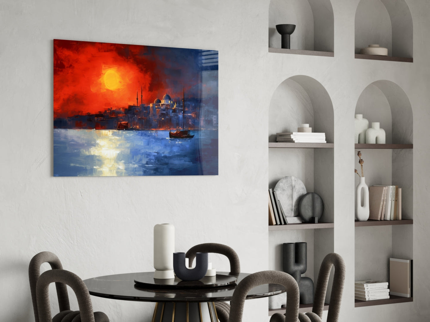 Crimson Istanbul Skyline Glass Wall Art