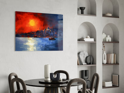 Crimson Istanbul Skyline Glass Wall Art