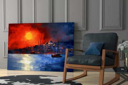 Crimson Istanbul Skyline Glass Wall Art