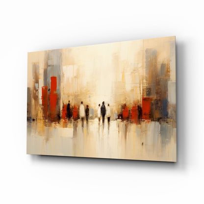 Beige cityscape glass wall art