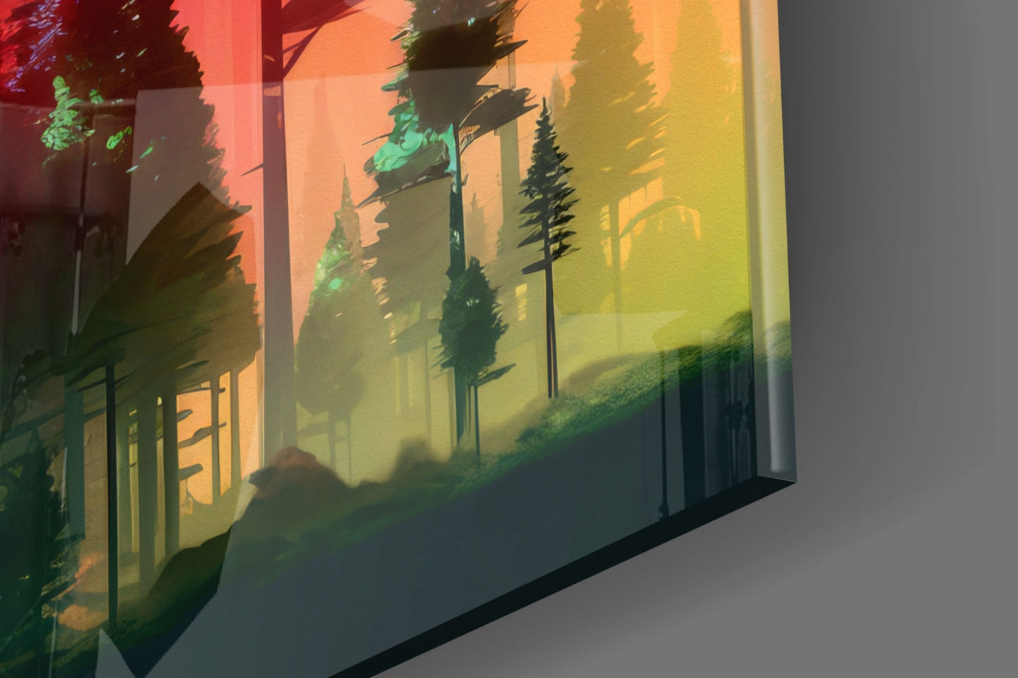 Neon Red Green Pine Forest Glass Wall Art