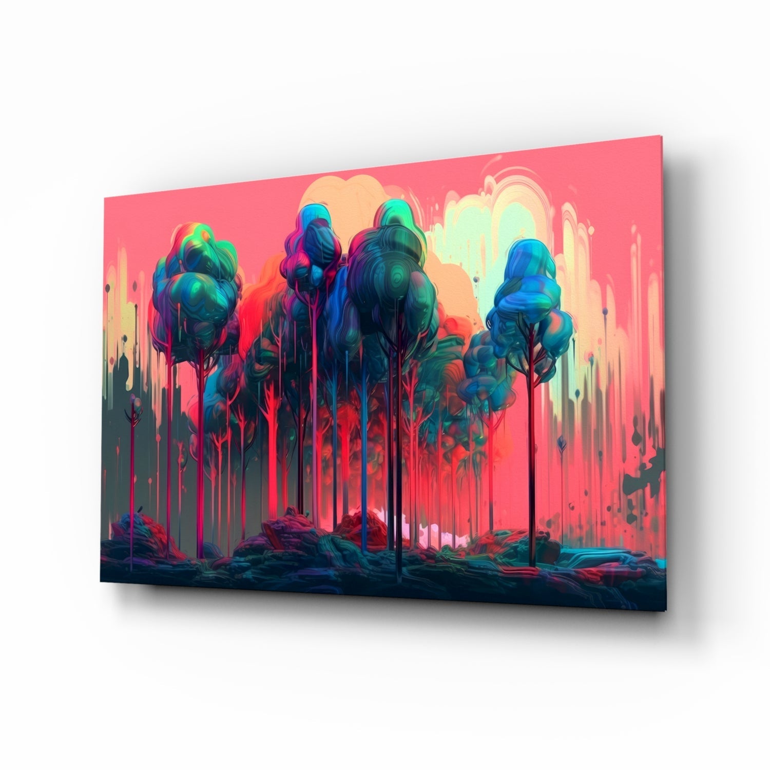 Pink treetops glass wall art print