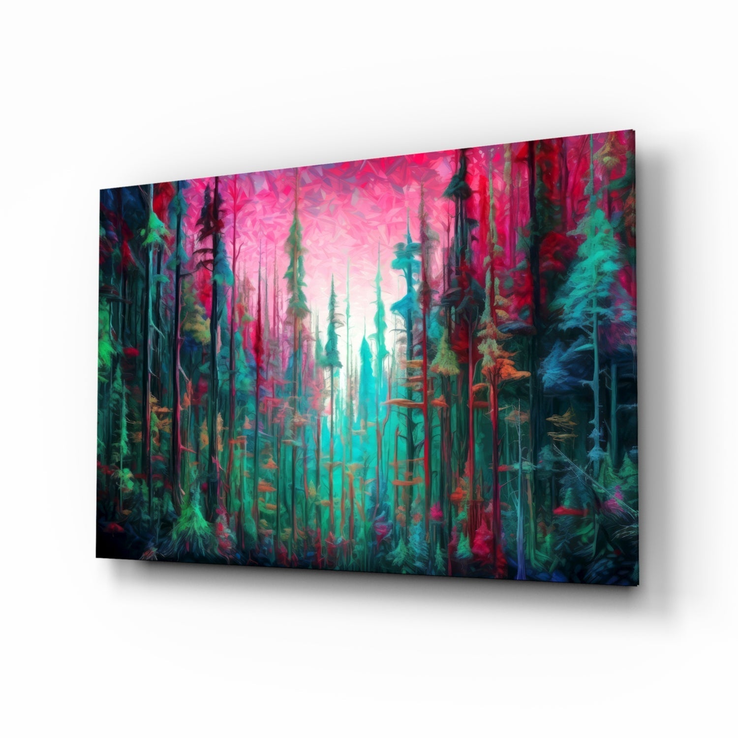 Magenta pine forest glass wall art