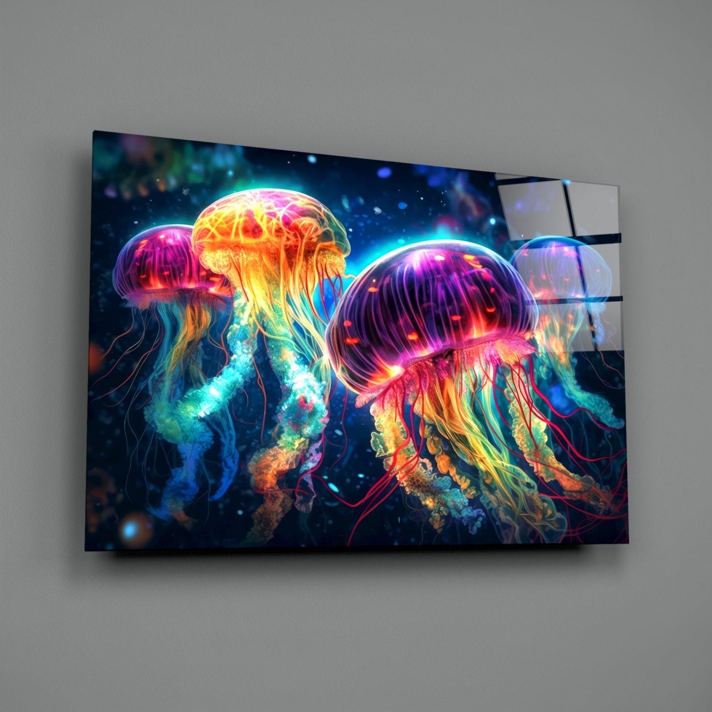 Neon Jellyfish Glass Wall Art