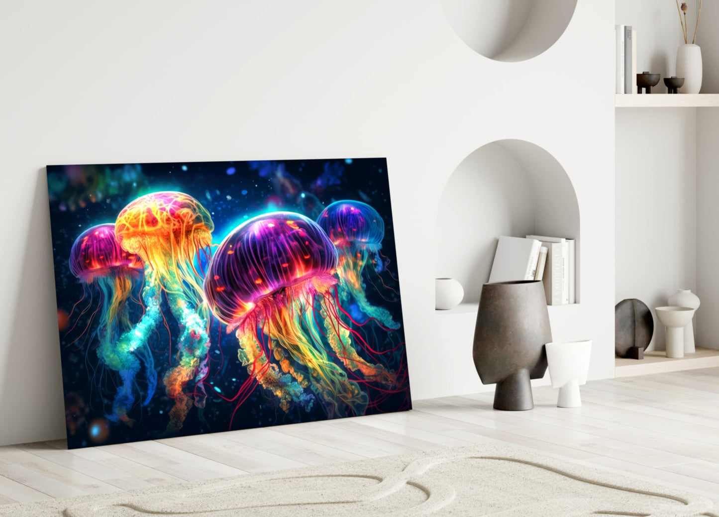 Neon Jellyfish Glass Wall Art