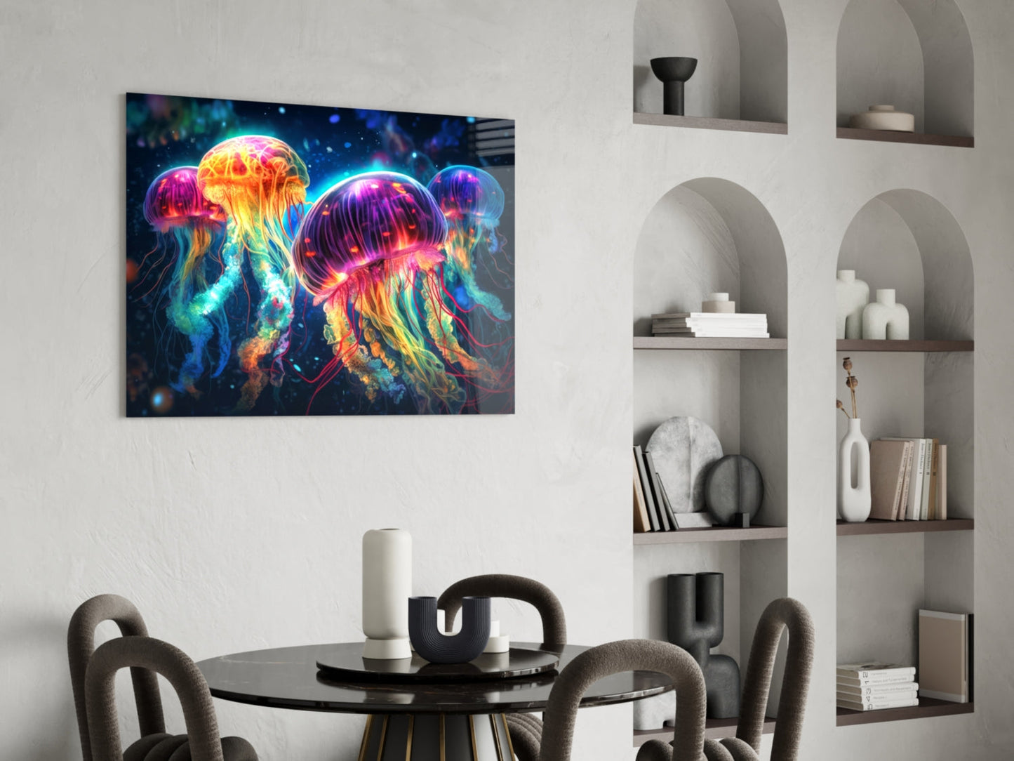 Neon Jellyfish Glass Wall Art