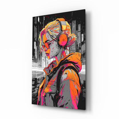 Music girl pop art tempered glass wall art