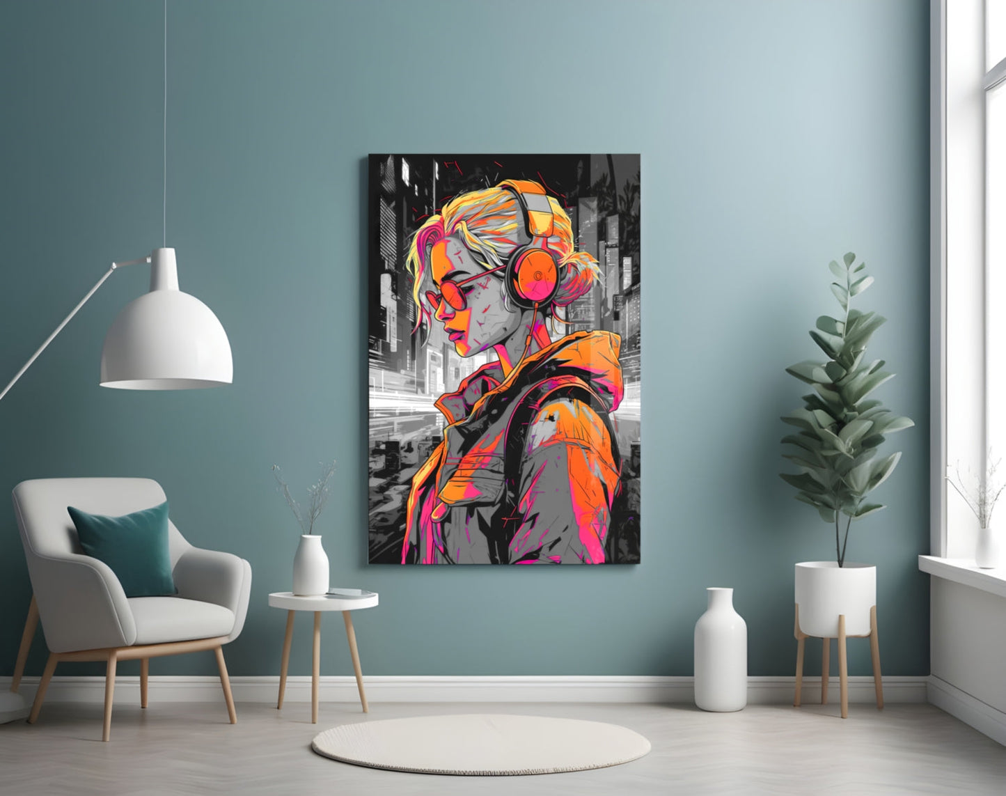 Music Girl Glass Wall Art