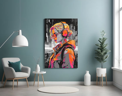 Music Girl Glass Wall Art