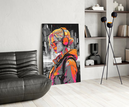 Music Girl Glass Wall Art