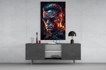 Cyborg Mechanic Face Glass Wall Art
