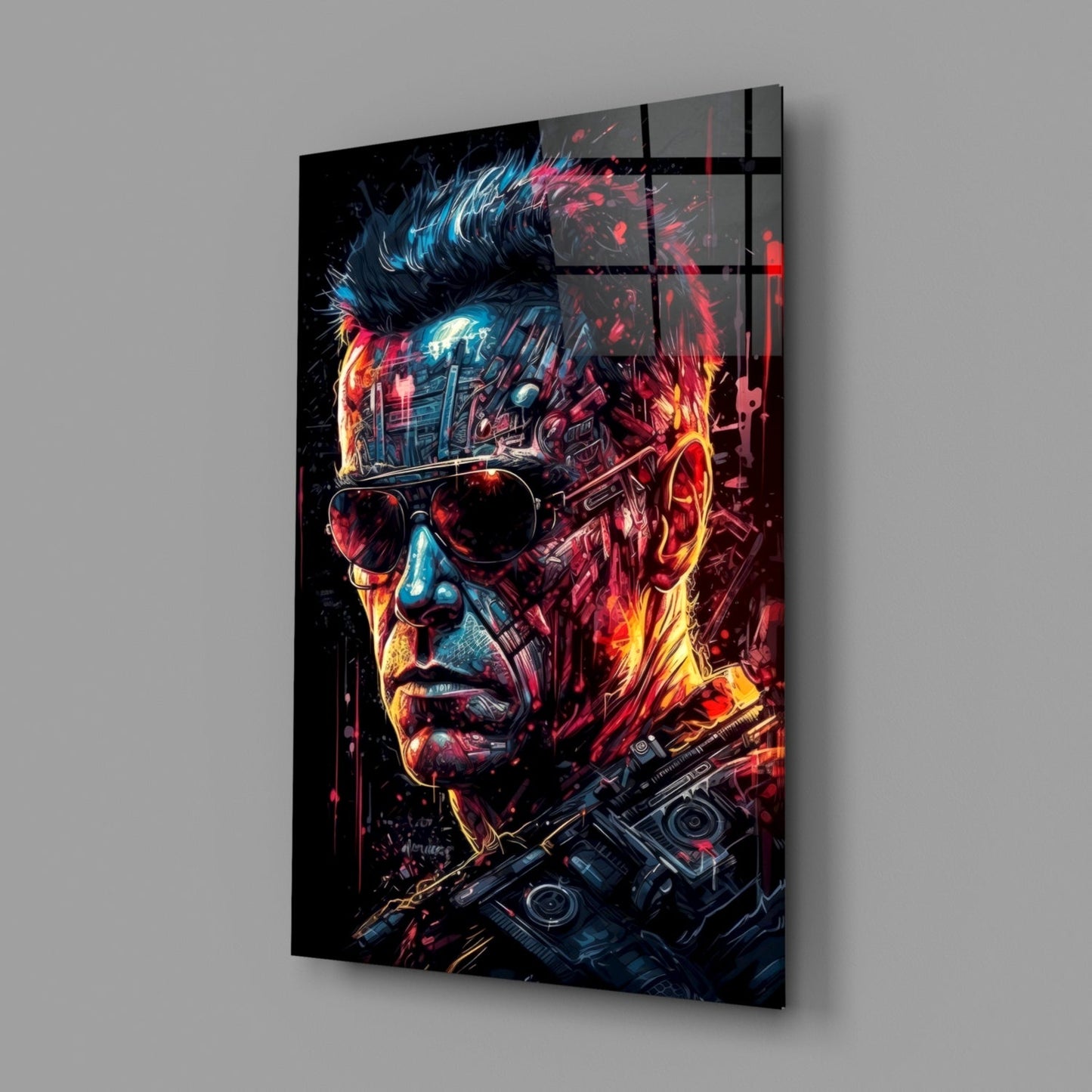 Cyborg Mechanic Face Glass Wall Art