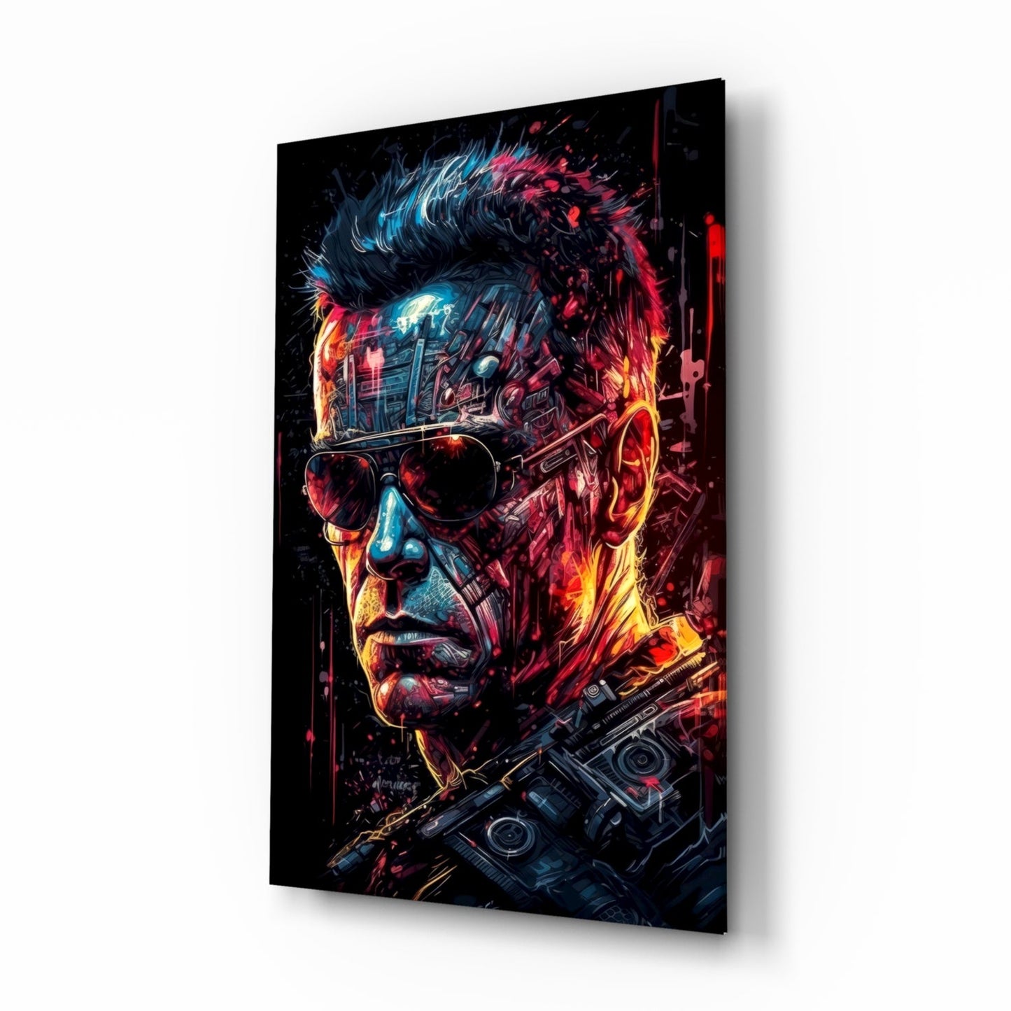 Cyborg mechanic face glass wall art print