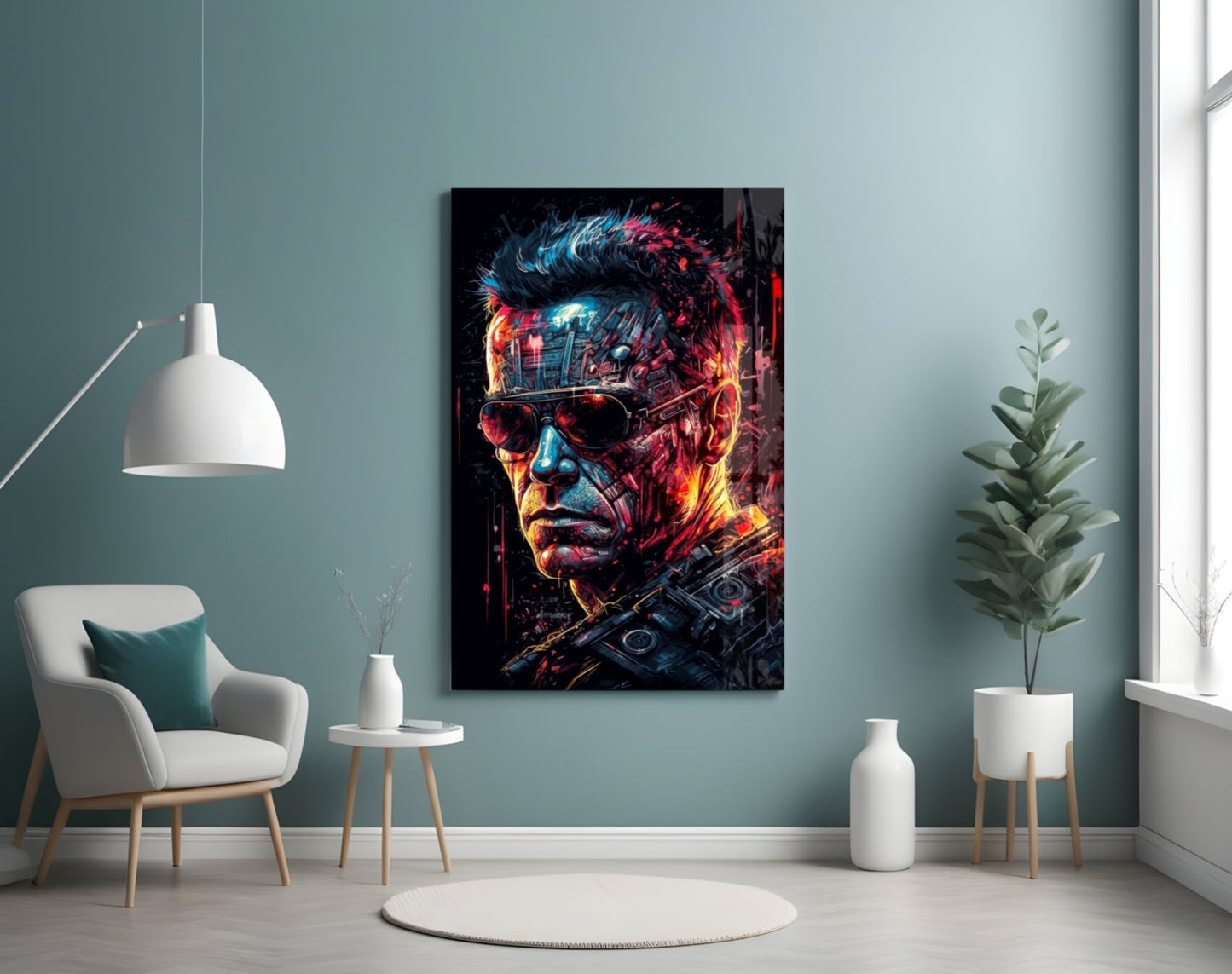 Cyborg Mechanic Face Glass Wall Art