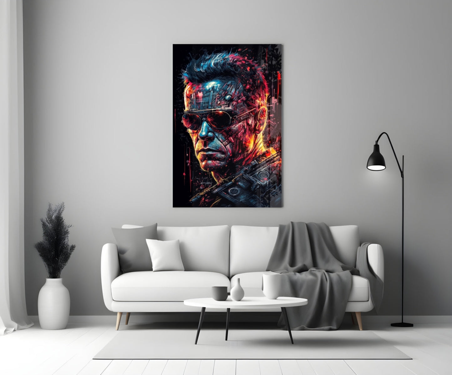 Cyborg Mechanic Face Glass Wall Art